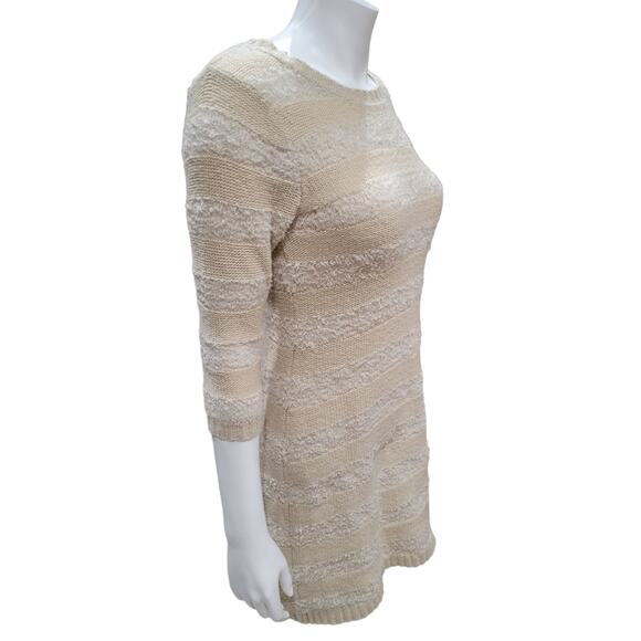 T/O Sweaters Knit Sweater Dress Women Sz M Neutral Taupe Beige 3/4 Sleeve Fuzzy - Picture 9 of 10